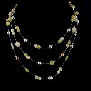 Chico's necklace - floating beads - multi strand - silver tone - neutral colors
